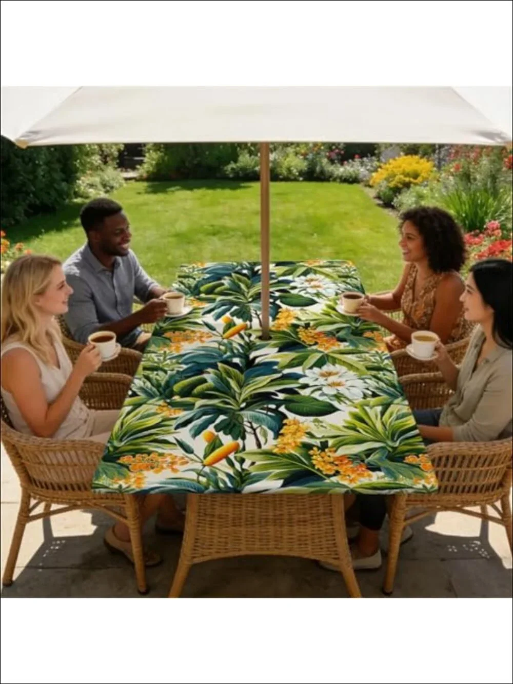 Outdoor Tablecloth w/ Umbrella Hole Zippered Fitted Waterproof Polyester 48x30